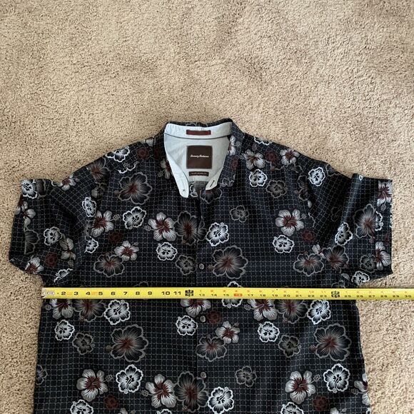 TOMMY BAHAMA Island Modern Fit Black Floral Hibiscus Shirt Men’s Size XL X - Picture 11 of 12